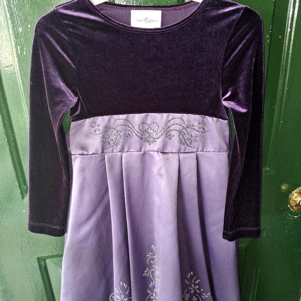 Rare Editions Purple Long Sleeve Crew Neck Beaded Dress